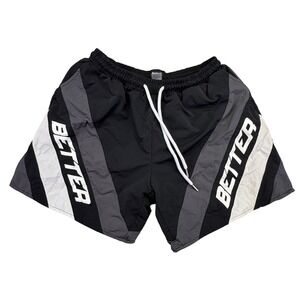 BETTER Athletic Style Shorts Black Gray White‎ Stripe Logo Drawstring Size L